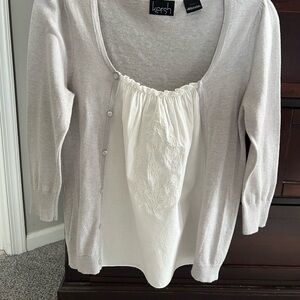 Kersh Light Gray Cardigan with White Embroidered Detail size M